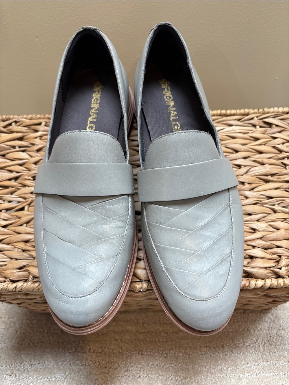 Cole Haan Pale Gray Leather Penny Loafers